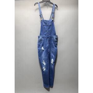 Wax Jeans Women's Factory Distressed Y2K Stretch Skinny Med Wash Overalls Size M